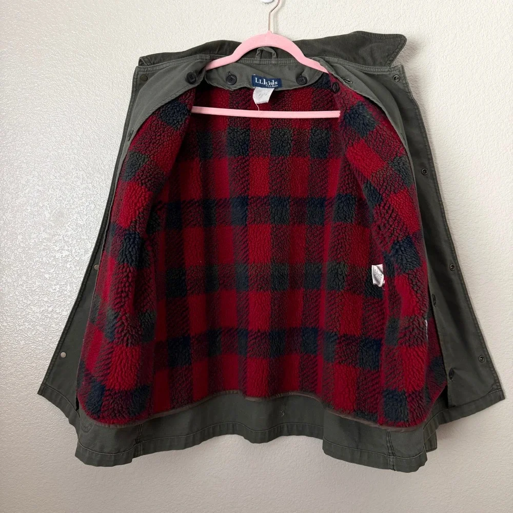 Vintage LL Bean Kids Removable Sherpa Lined Barn Coat Canvas Jacket Green XL